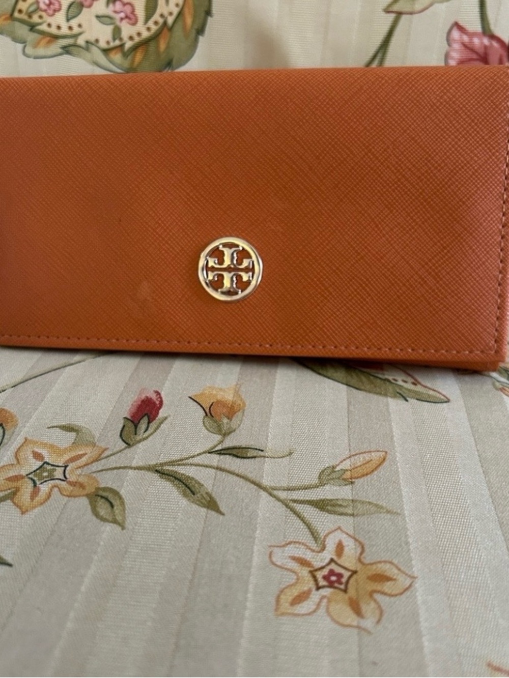 Tory Burch Orange Leather Continental Wallet with Gold Logo